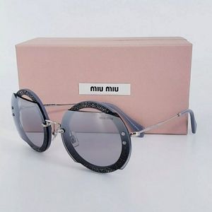 MIU MIU CRYSTAL PAVE ROUND SUNGLASSES Silver/Grey